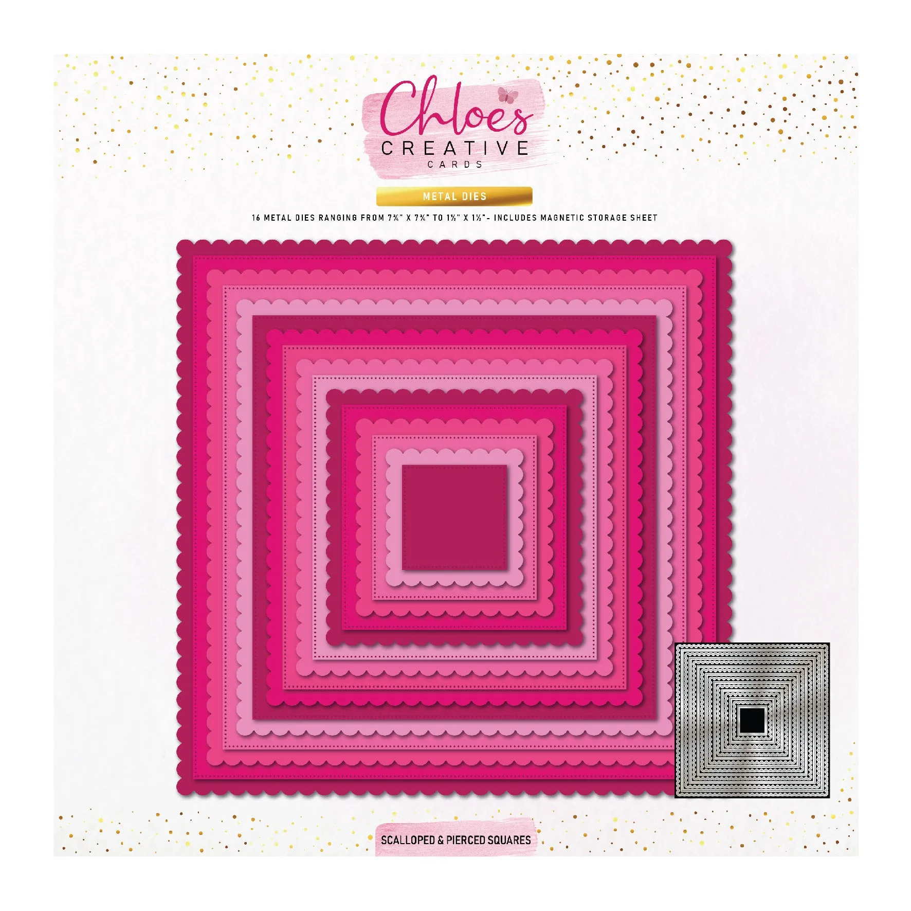 Chloes Creative Cards Metal Die Set –  8x8" Scalloped & Pierced Squares
