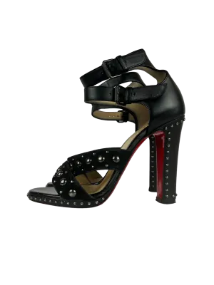 Christian Louboutin Studded Heels Decodame 120 Suede and Patent in Black, Size 36.5 EU/6 US