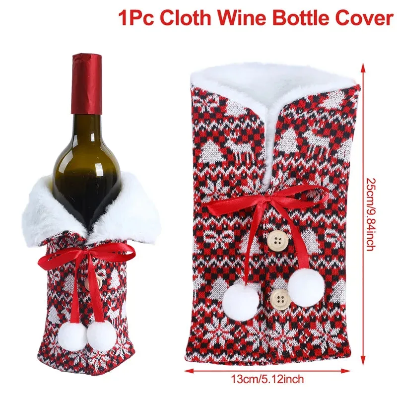 Christmas Decorations Wine Bottle Cloth Gift Bags for Home or Gift Santa Claus Cover Snowman Stocking Wine Bottle Bag Covers