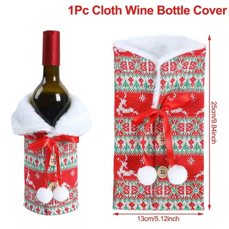 Christmas Decorations Wine Bottle Cloth Gift Bags for Home or Gift Santa Claus Cover Snowman Stocking Wine Bottle Bag Covers