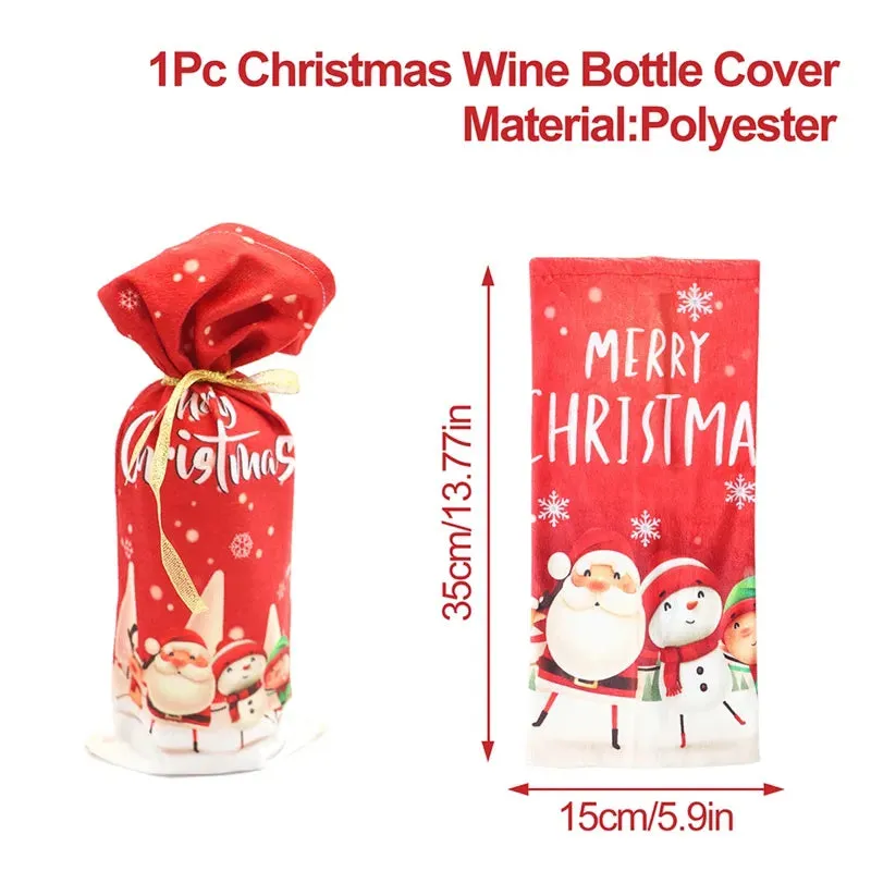 Christmas Decorations Wine Bottle Cloth Gift Bags for Home or Gift Santa Claus Cover Snowman Stocking Wine Bottle Bag Covers