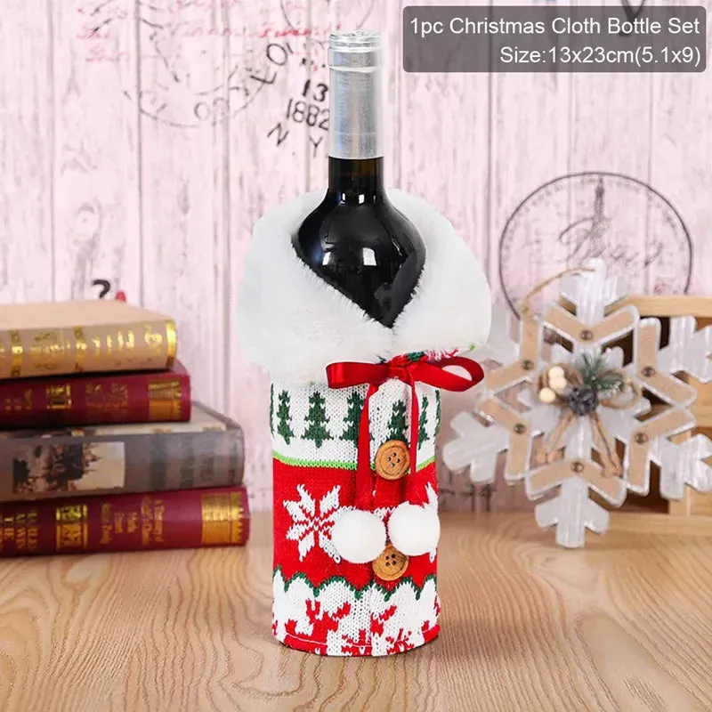 Christmas Decorations Wine Bottle Cloth Gift Bags for Home or Gift Santa Claus Cover Snowman Stocking Wine Bottle Bag Covers