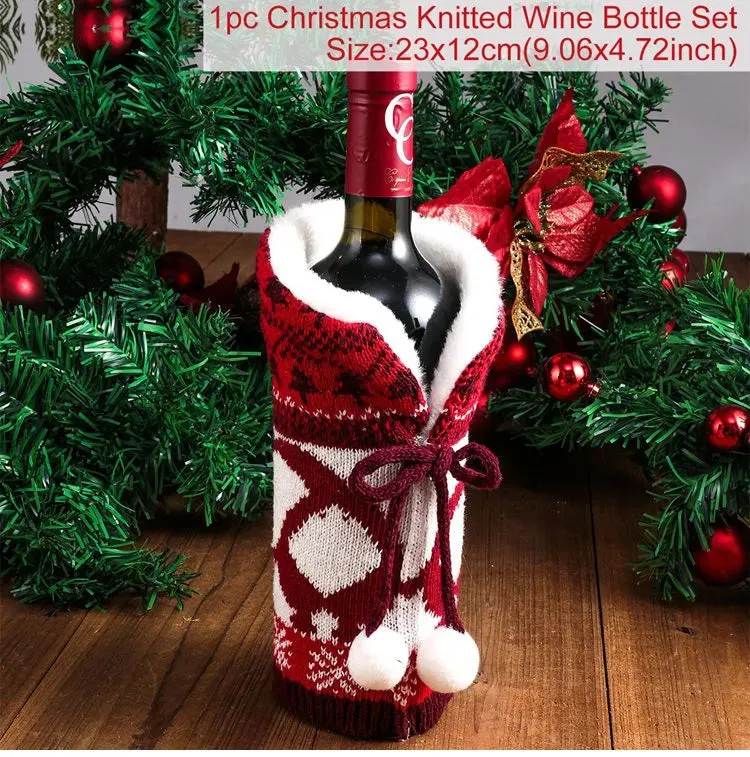 Christmas Decorations Wine Bottle Cloth Gift Bags for Home or Gift Santa Claus Cover Snowman Stocking Wine Bottle Bag Covers