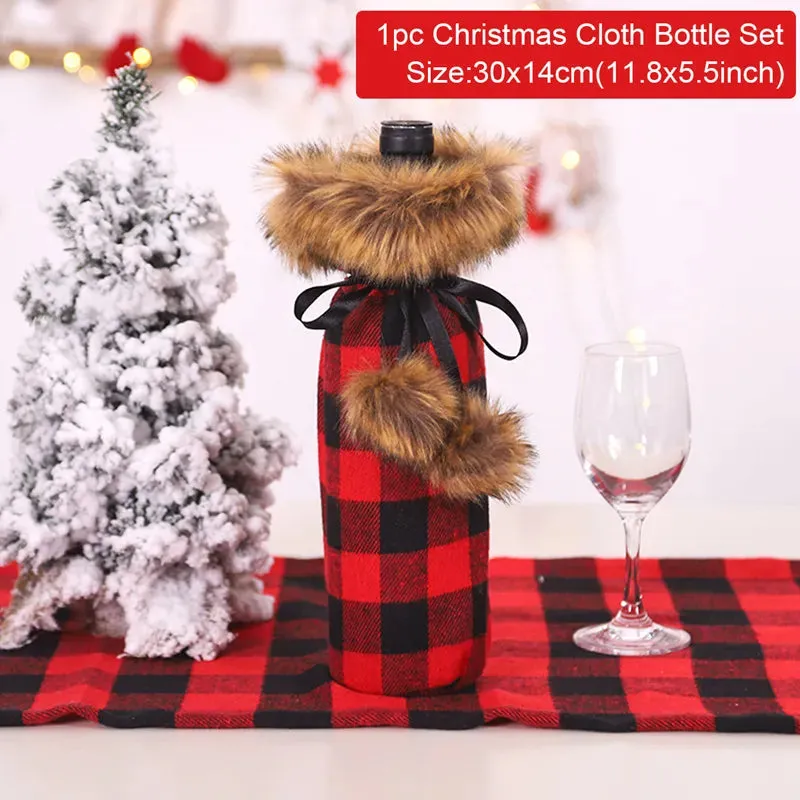 Christmas Decorations Wine Bottle Cloth Gift Bags for Home or Gift Santa Claus Cover Snowman Stocking Wine Bottle Bag Covers