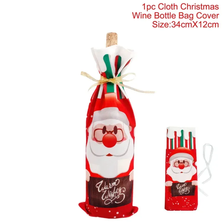 Christmas Decorations Wine Bottle Cloth Gift Bags for Home or Gift Santa Claus Cover Snowman Stocking Wine Bottle Bag Covers