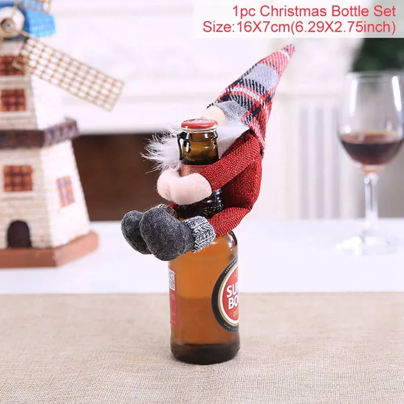 Christmas Decorations Wine Bottle Cloth Gift Bags for Home or Gift Santa Claus Cover Snowman Stocking Wine Bottle Bag Covers