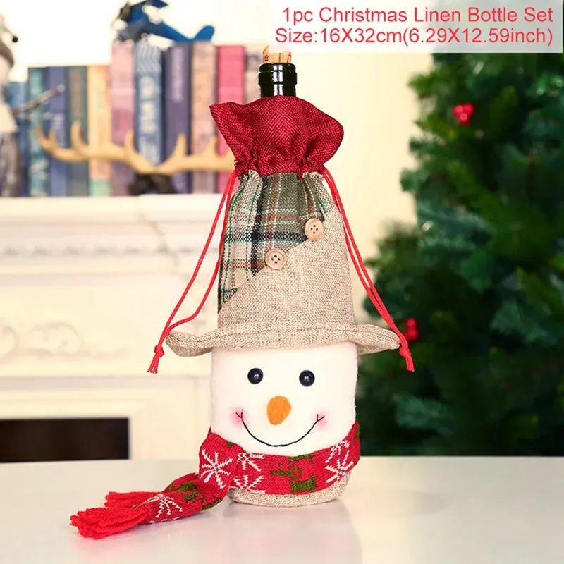 Christmas Decorations Wine Bottle Cloth Gift Bags for Home or Gift Santa Claus Cover Snowman Stocking Wine Bottle Bag Covers