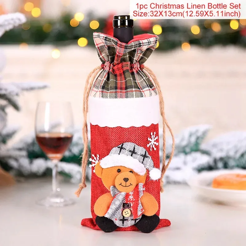 Christmas Decorations Wine Bottle Cloth Gift Bags for Home or Gift Santa Claus Cover Snowman Stocking Wine Bottle Bag Covers