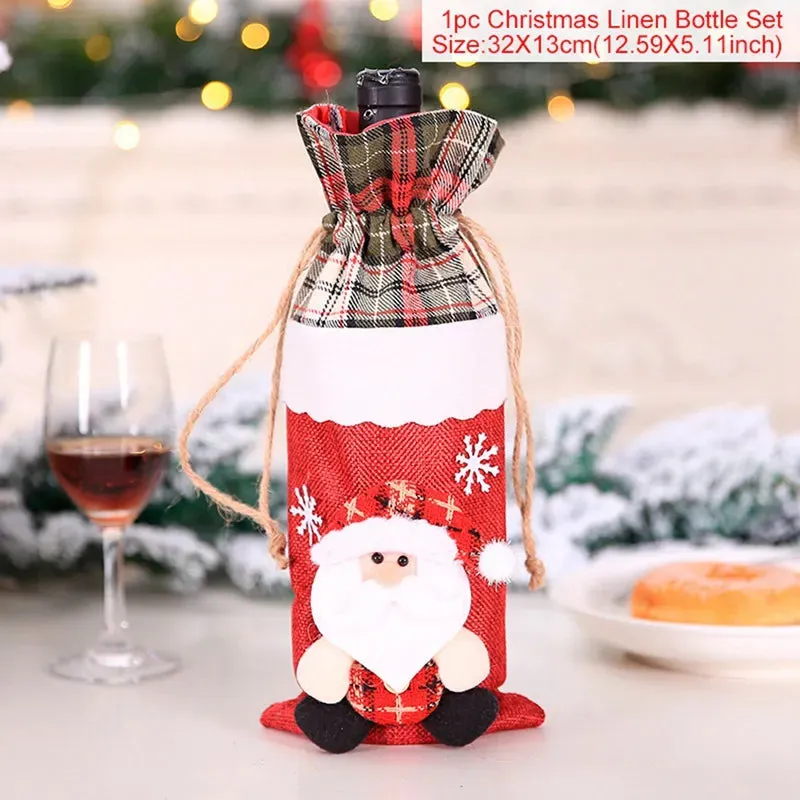 Christmas Decorations Wine Bottle Cloth Gift Bags for Home or Gift Santa Claus Cover Snowman Stocking Wine Bottle Bag Covers