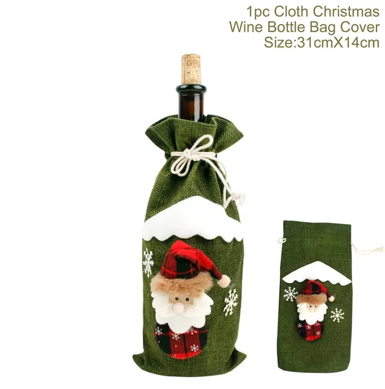 Christmas Decorations Wine Bottle Cloth Gift Bags for Home or Gift Santa Claus Cover Snowman Stocking Wine Bottle Bag Covers