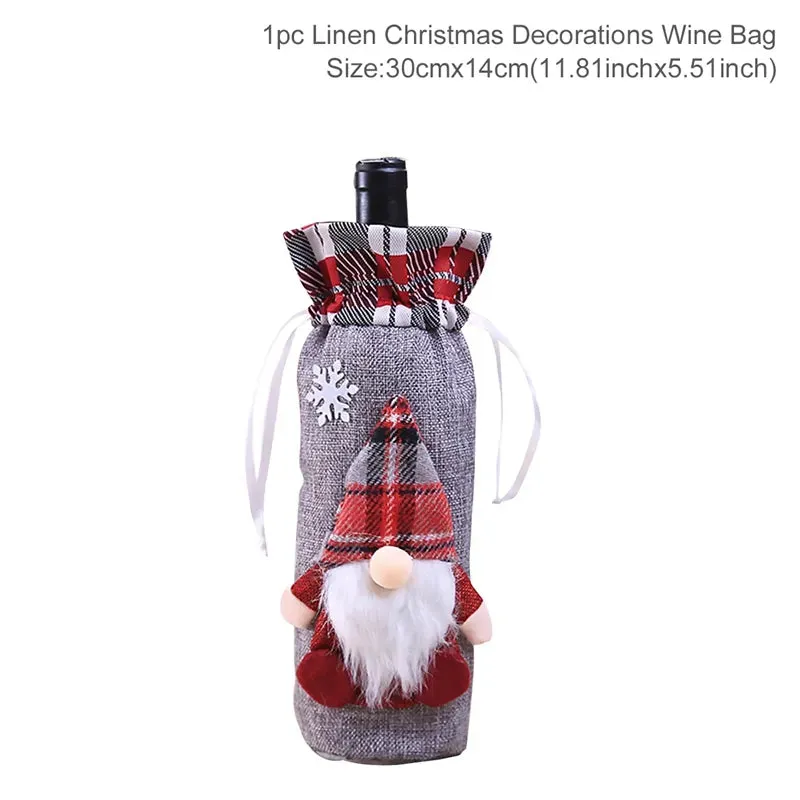 Christmas Decorations Wine Bottle Cloth Gift Bags for Home or Gift Santa Claus Cover Snowman Stocking Wine Bottle Bag Covers