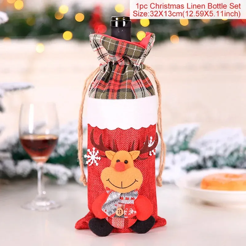 Christmas Decorations Wine Bottle Cloth Gift Bags for Home or Gift Santa Claus Cover Snowman Stocking Wine Bottle Bag Covers