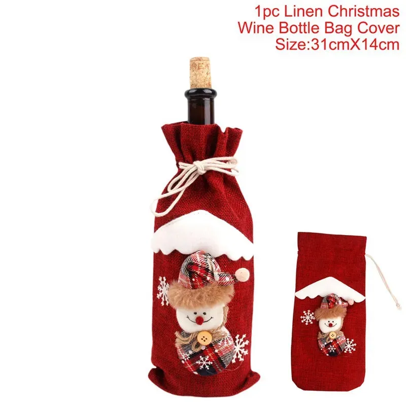 Christmas Decorations Wine Bottle Cloth Gift Bags for Home or Gift Santa Claus Cover Snowman Stocking Wine Bottle Bag Covers