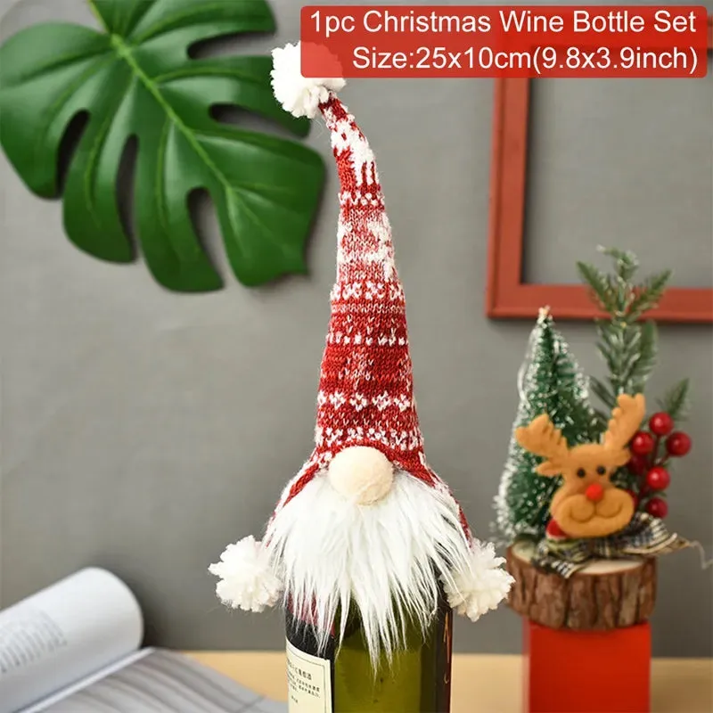 Christmas Decorations Wine Bottle Cloth Gift Bags for Home or Gift Santa Claus Cover Snowman Stocking Wine Bottle Bag Covers