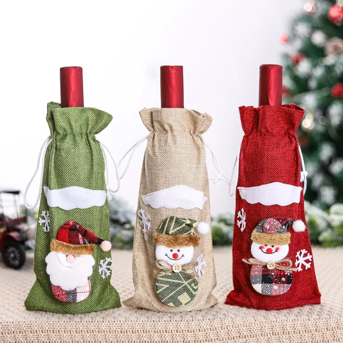 Christmas Decorations Wine Bottle Cloth Gift Bags for Home or Gift Santa Claus Cover Snowman Stocking Wine Bottle Bag Covers