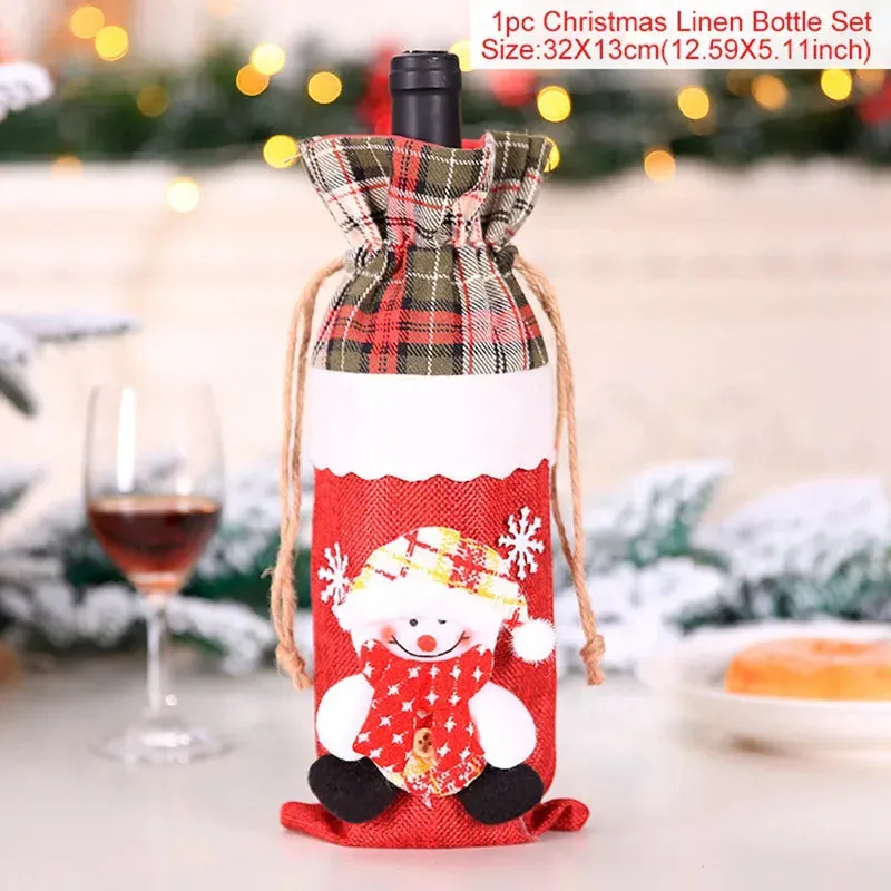 Christmas Decorations Wine Bottle Cloth Gift Bags for Home or Gift Santa Claus Cover Snowman Stocking Wine Bottle Bag Covers