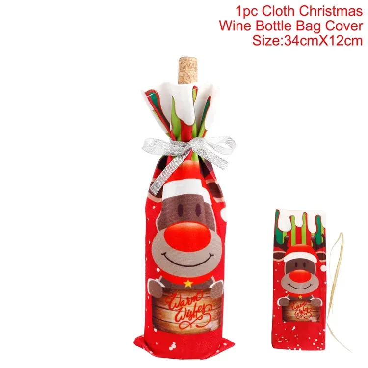 Christmas Decorations Wine Bottle Cloth Gift Bags for Home or Gift Santa Claus Cover Snowman Stocking Wine Bottle Bag Covers