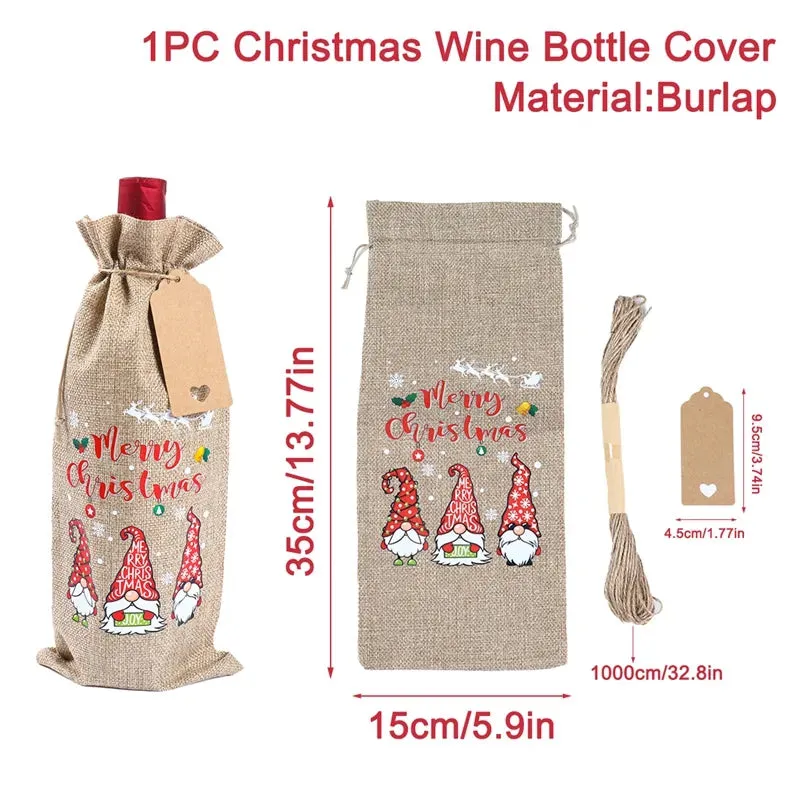 Christmas Decorations Wine Bottle Cloth Gift Bags for Home or Gift Santa Claus Cover Snowman Stocking Wine Bottle Bag Covers