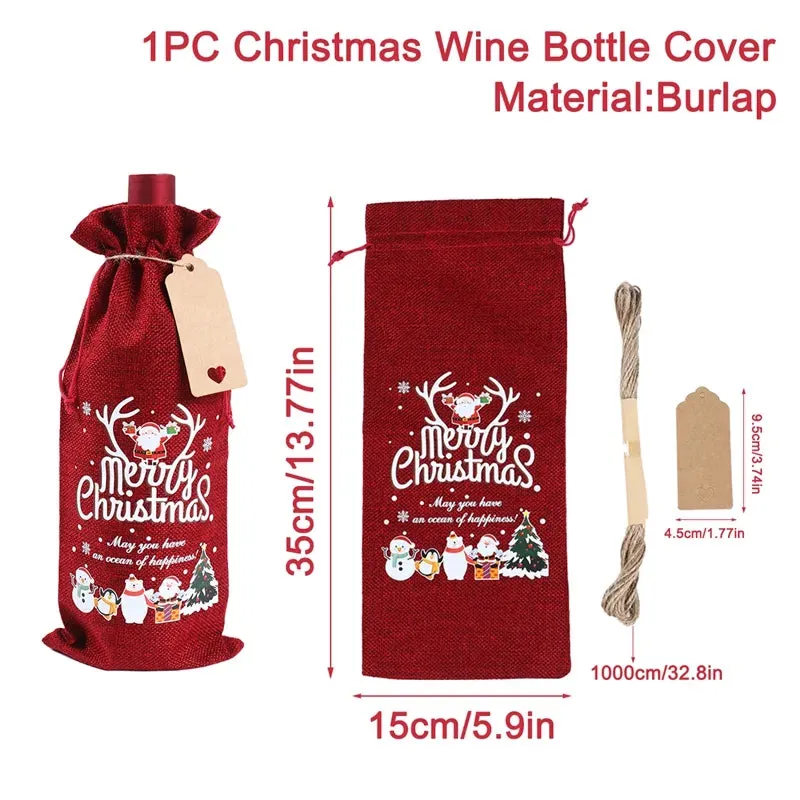 Christmas Decorations Wine Bottle Cloth Gift Bags for Home or Gift Santa Claus Cover Snowman Stocking Wine Bottle Bag Covers