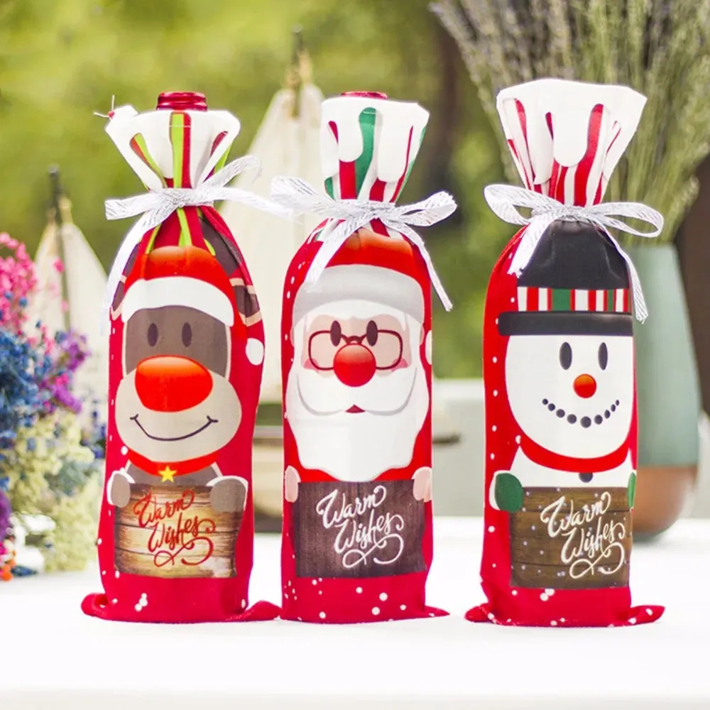 Christmas Decorations Wine Bottle Cloth Gift Bags for Home or Gift Santa Claus Cover Snowman Stocking Wine Bottle Bag Covers