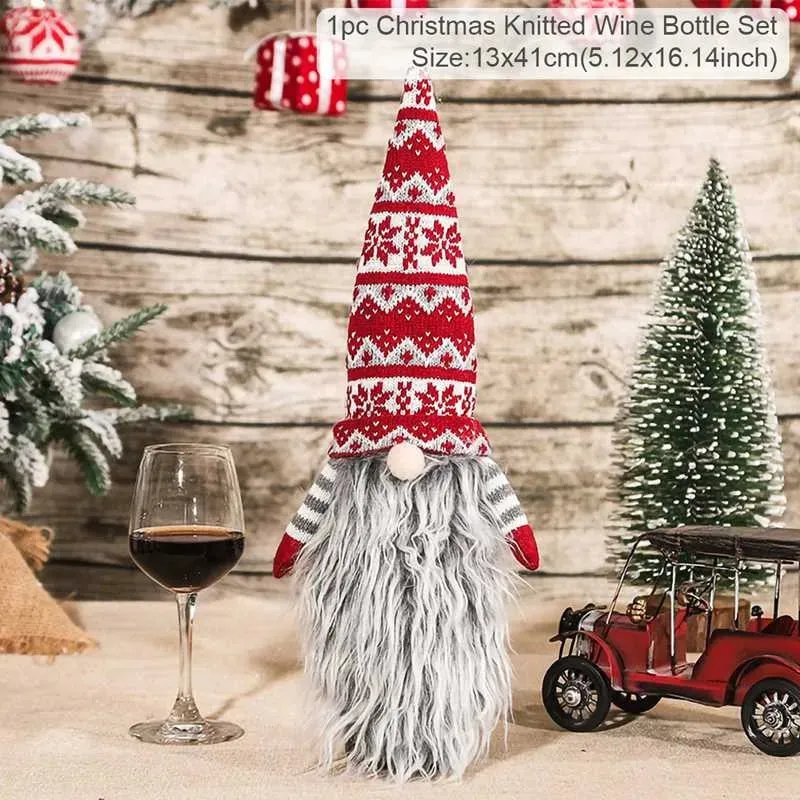 Christmas Decorations Wine Bottle Cloth Gift Bags for Home or Gift Santa Claus Cover Snowman Stocking Wine Bottle Bag Covers