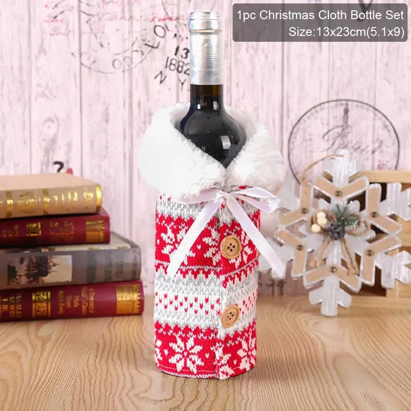 Christmas Decorations Wine Bottle Cloth Gift Bags for Home or Gift Santa Claus Cover Snowman Stocking Wine Bottle Bag Covers