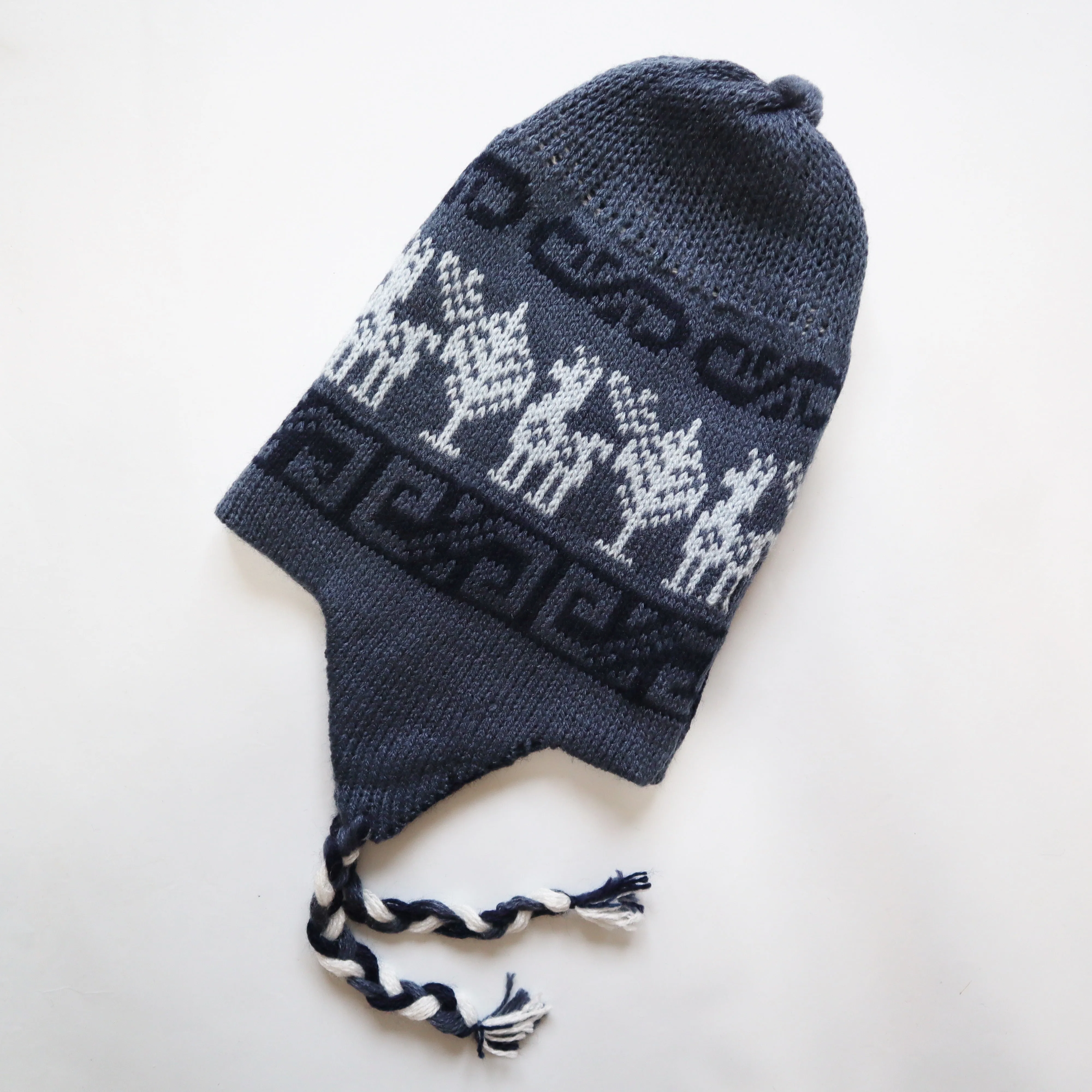 Chullo Alpaca Wool Blend Hat with Earflaps Reversible Navy Blue Steel Blue. Unisex