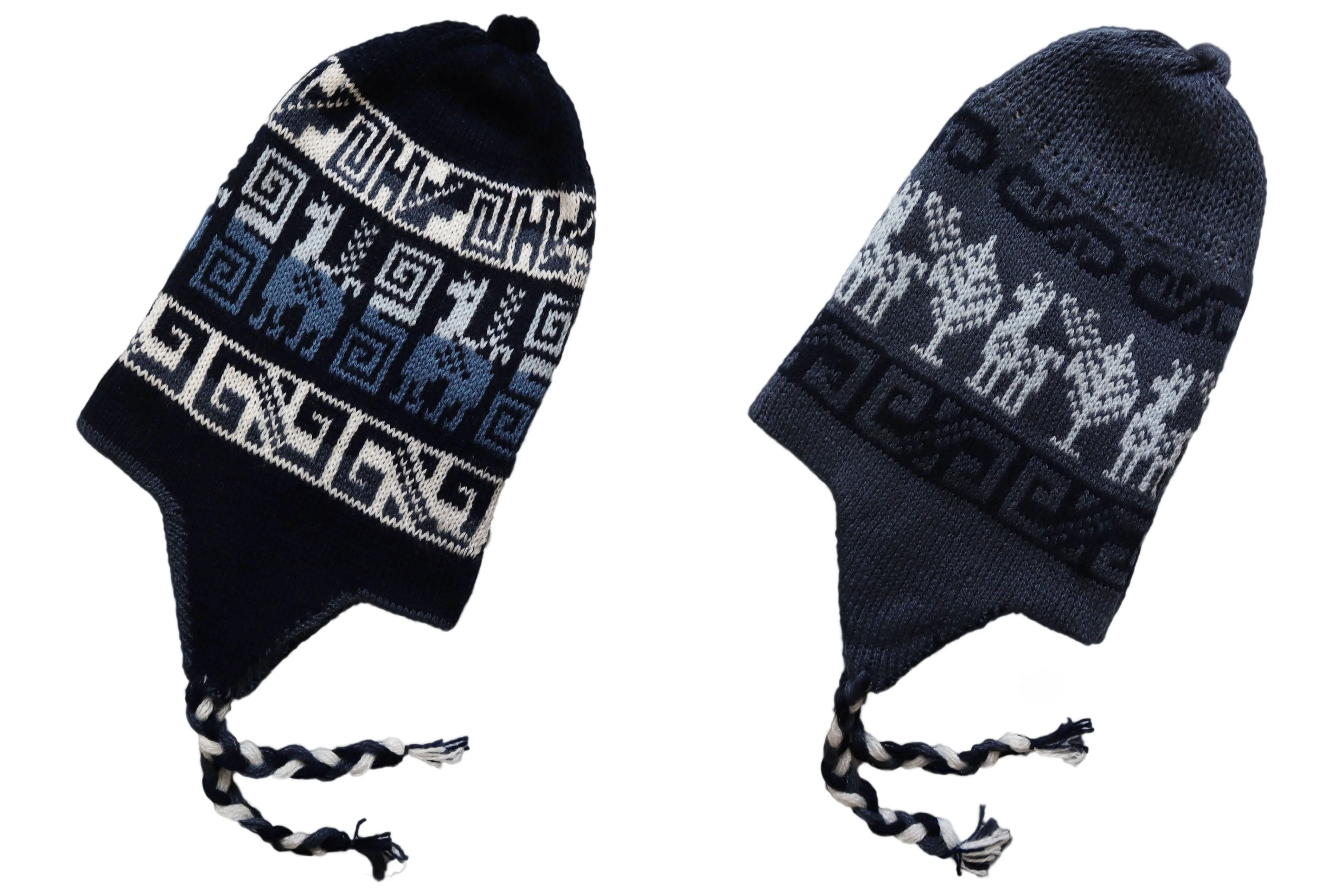 Chullo Alpaca Wool Blend Hat with Earflaps Reversible Navy Blue Steel Blue. Unisex