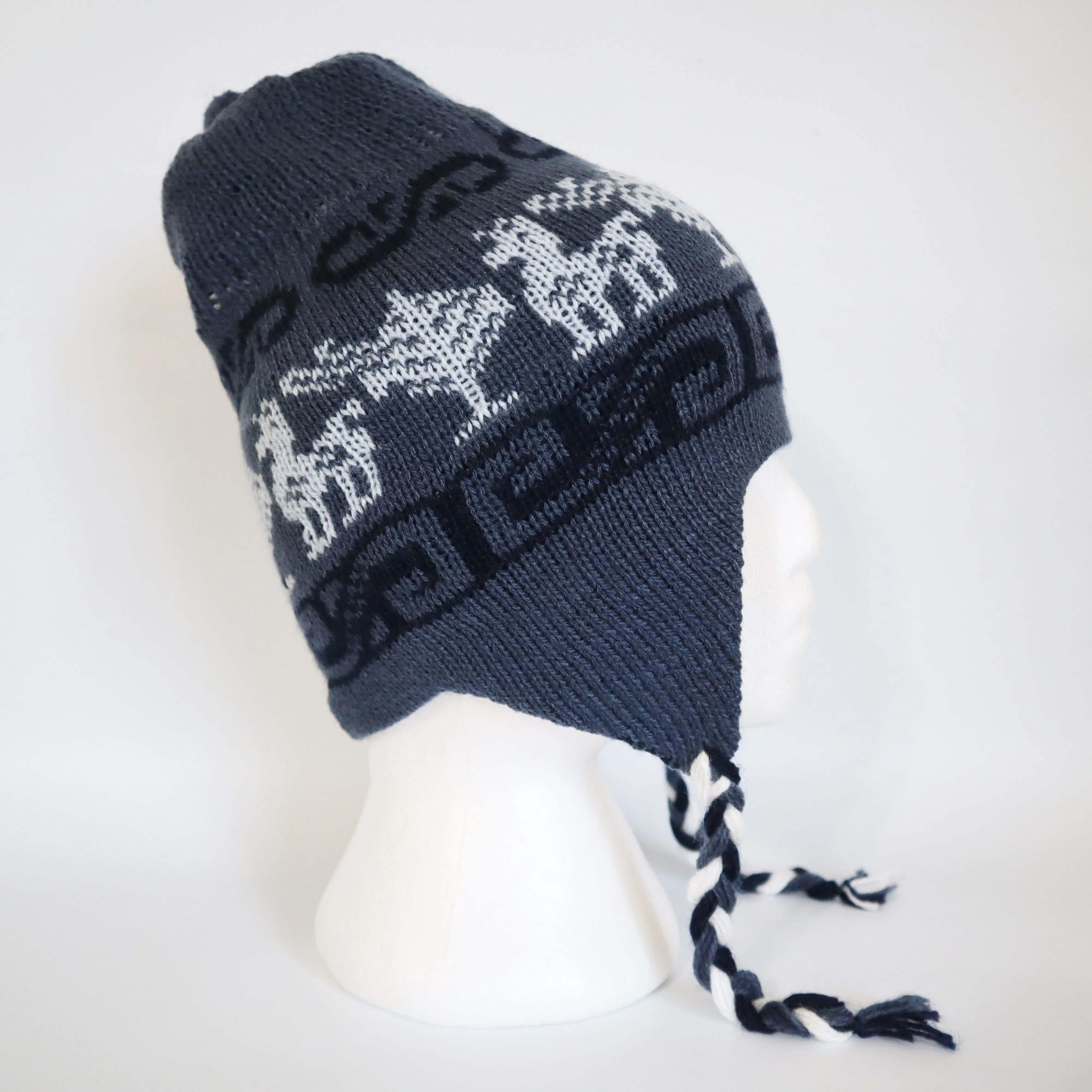 Chullo Alpaca Wool Blend Hat with Earflaps Reversible Navy Blue Steel Blue. Unisex