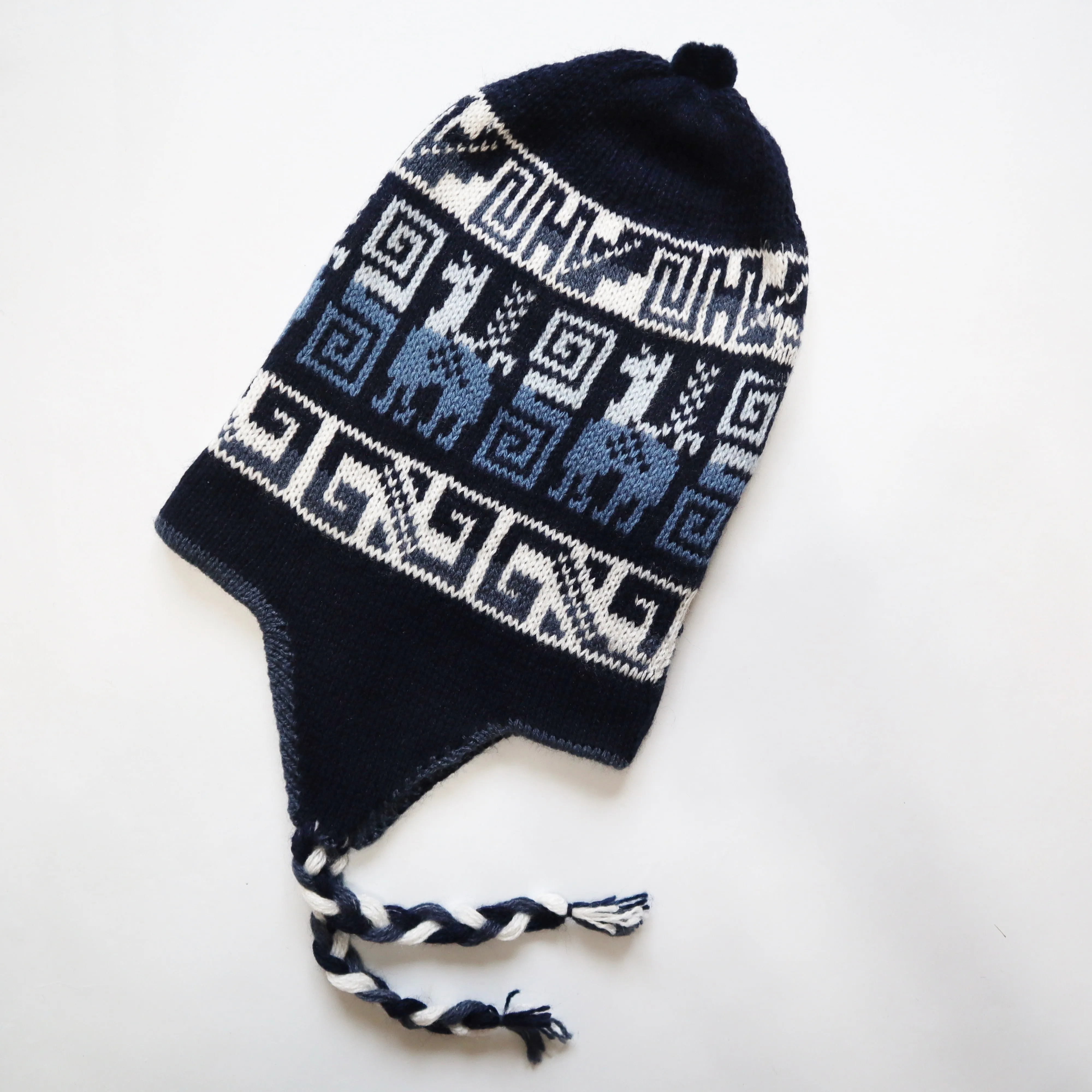 Chullo Alpaca Wool Blend Hat with Earflaps Reversible Navy Blue Steel Blue. Unisex