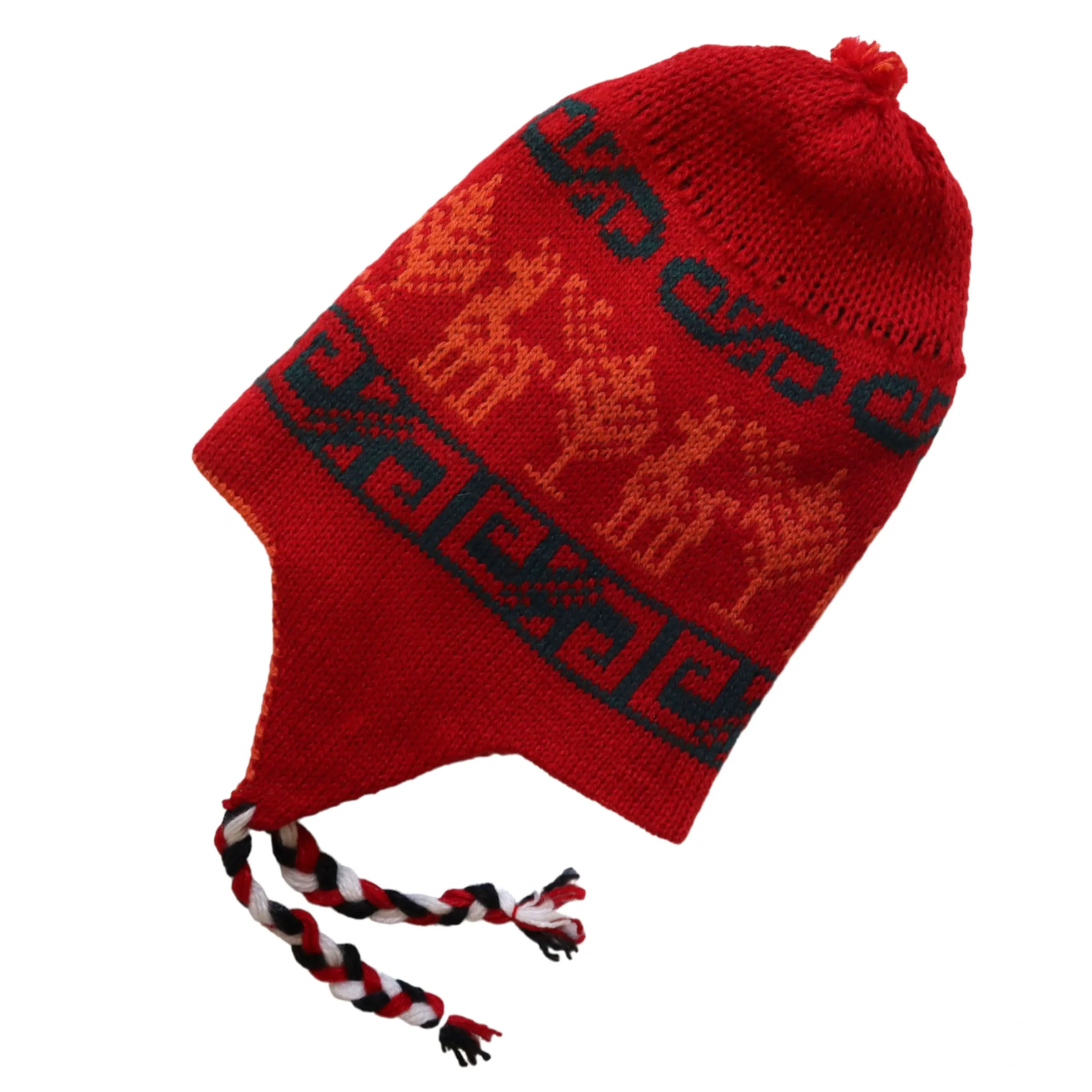 Chullo Alpaca Wool Blend Hat with Earflaps Reversible Orange Red. Unisex
