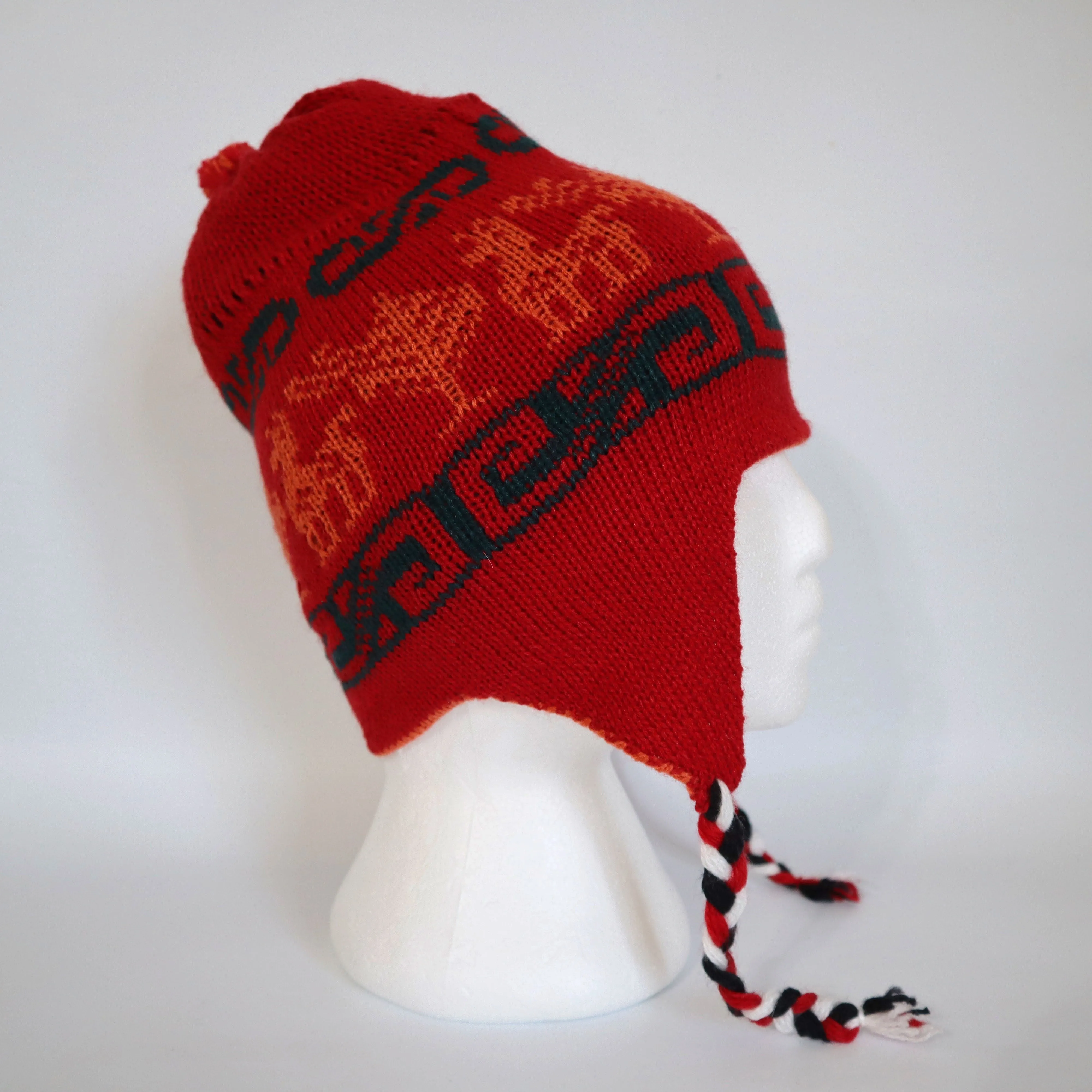 Chullo Alpaca Wool Blend Hat with Earflaps Reversible Orange Red. Unisex