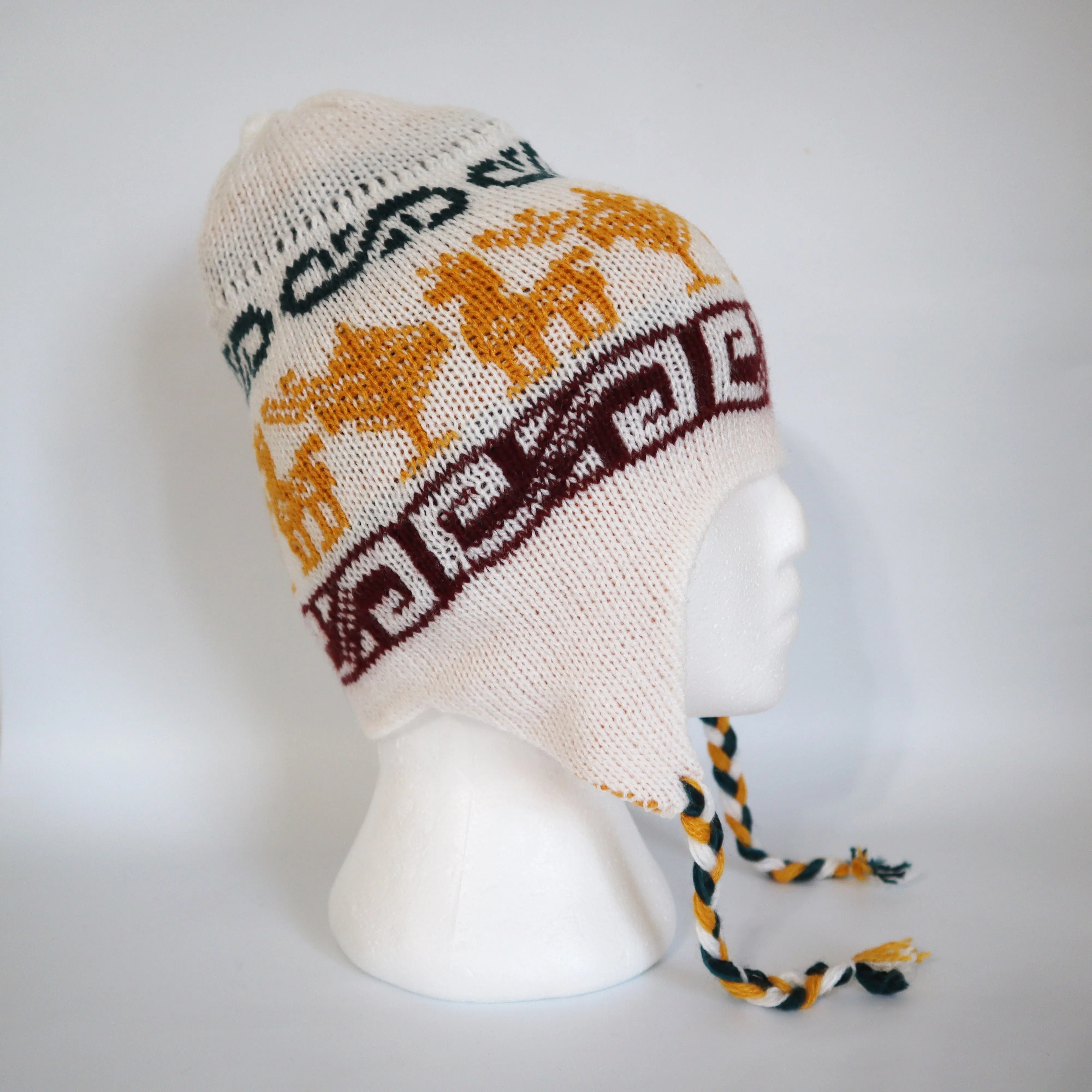 Chullo Alpaca Wool Blend Hat with Earflaps Reversible Yellow White. Unisex