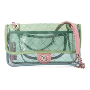 Coco Splash PVC Medium Flap Bag Green Blue Pink