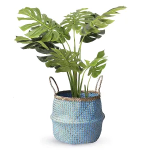Cocoboo - Blue Paper Seagrass Belly Basket, Storage, Laundry basket, Handmade, Lightweight, Foldable (16 x 14 inches) X-Large