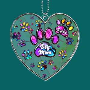Colorful Heart Paw Dog Mom - Personalized Acrylic Car Hanger, Gift For Dog Lover