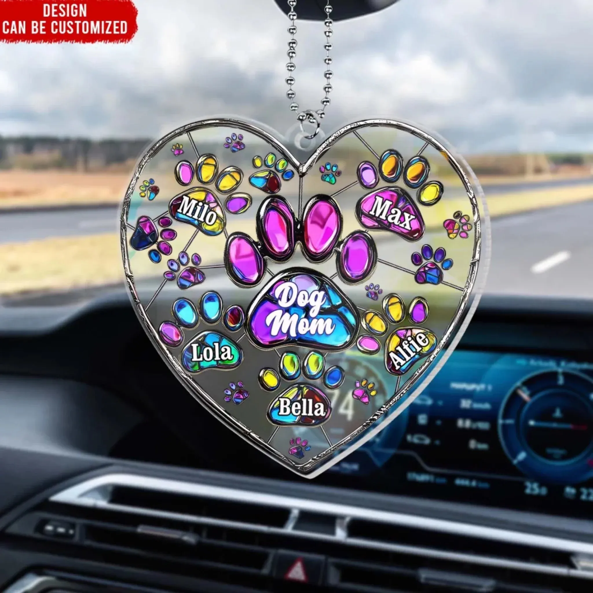 Colorful Heart Paw Dog Mom - Personalized Acrylic Car Hanger, Gift For Dog Lover