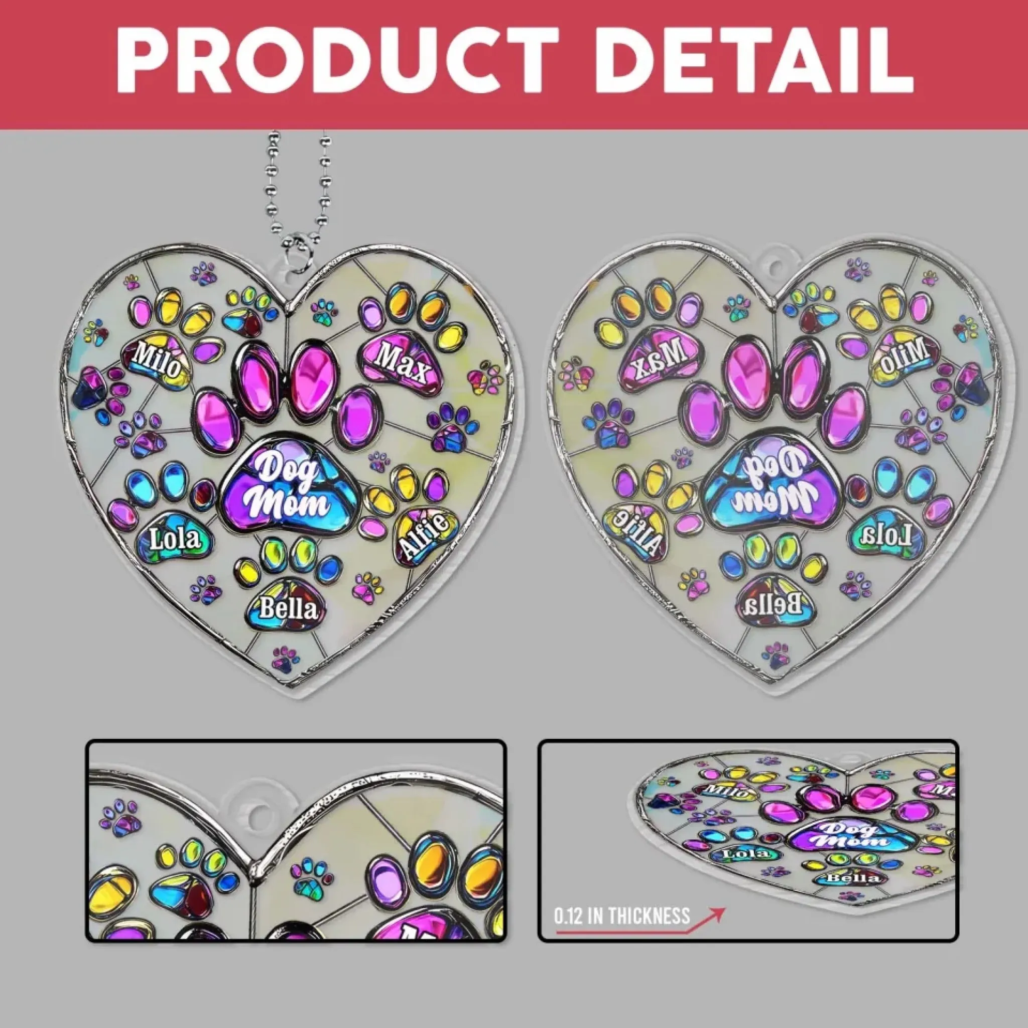 Colorful Heart Paw Dog Mom - Personalized Acrylic Car Hanger, Gift For Dog Lover