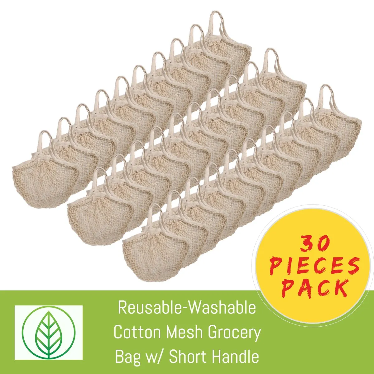 Cotton Mesh Produce and Grocery Bags w/ Short Handle – Eco-Friendly and Durable