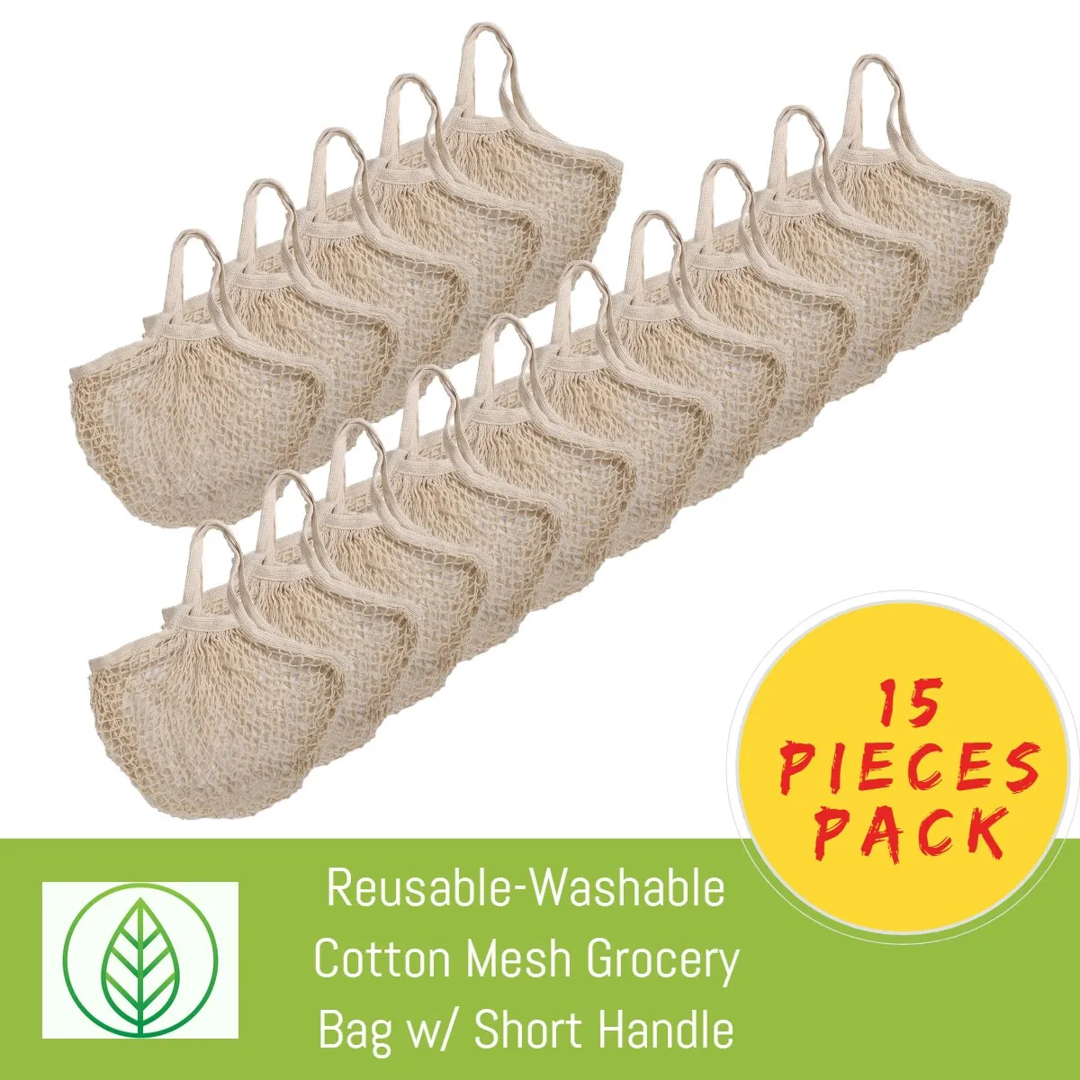 Cotton Mesh Produce and Grocery Bags w/ Short Handle – Eco-Friendly and Durable