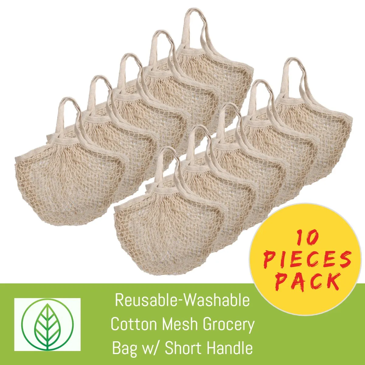 Cotton Mesh Produce and Grocery Bags w/ Short Handle – Eco-Friendly and Durable