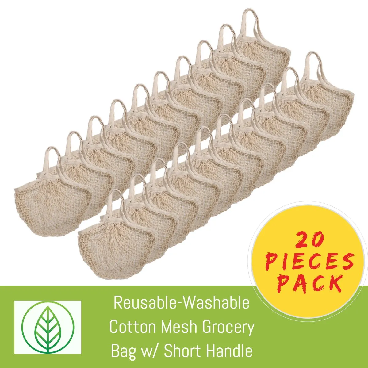 Cotton Mesh Produce and Grocery Bags w/ Short Handle – Eco-Friendly and Durable
