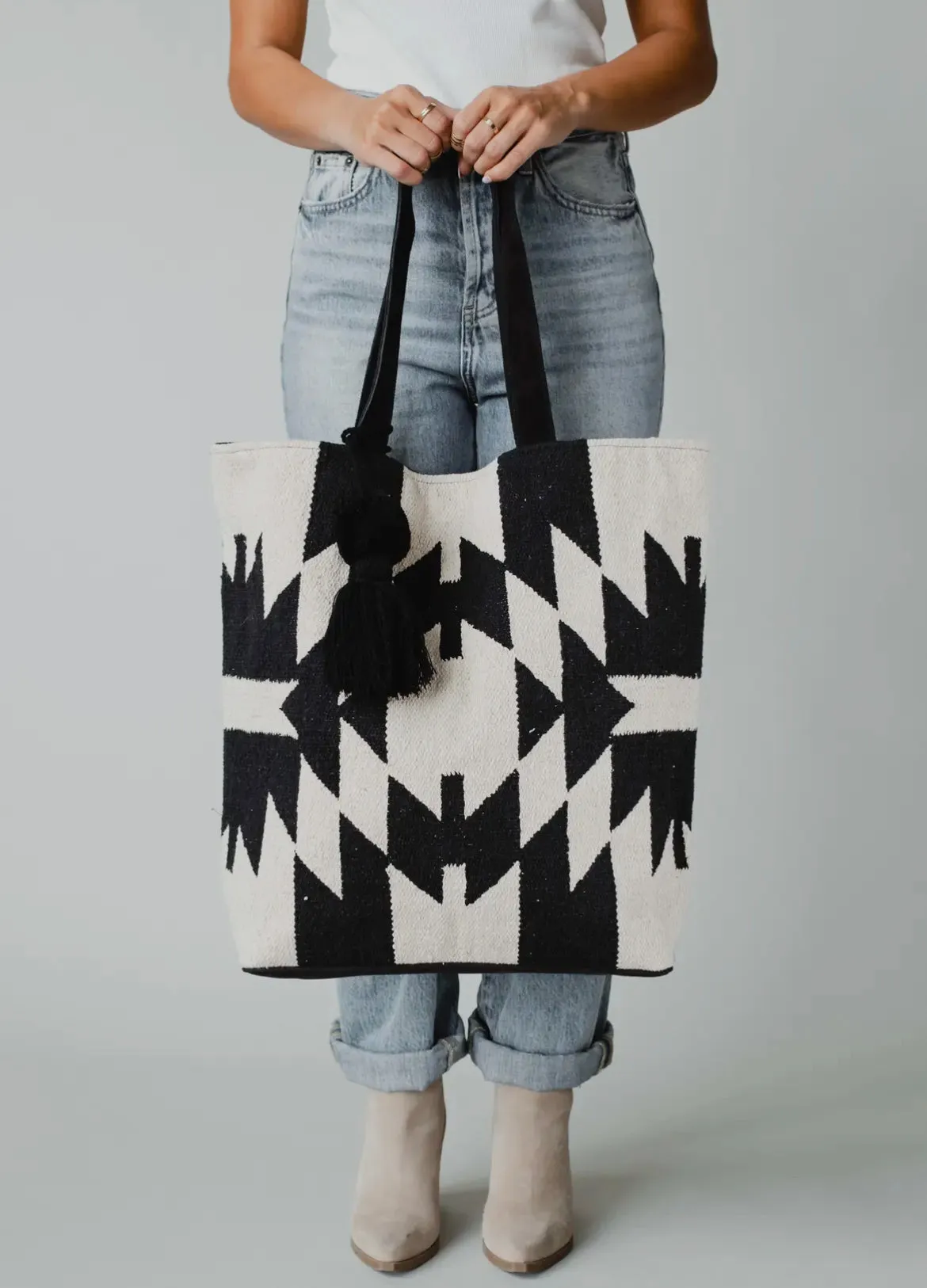 Cream & Black Aztec Tote