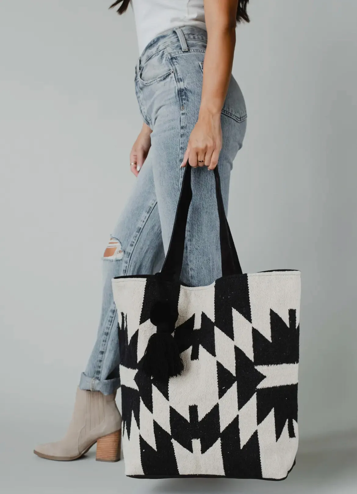 Cream & Black Aztec Tote