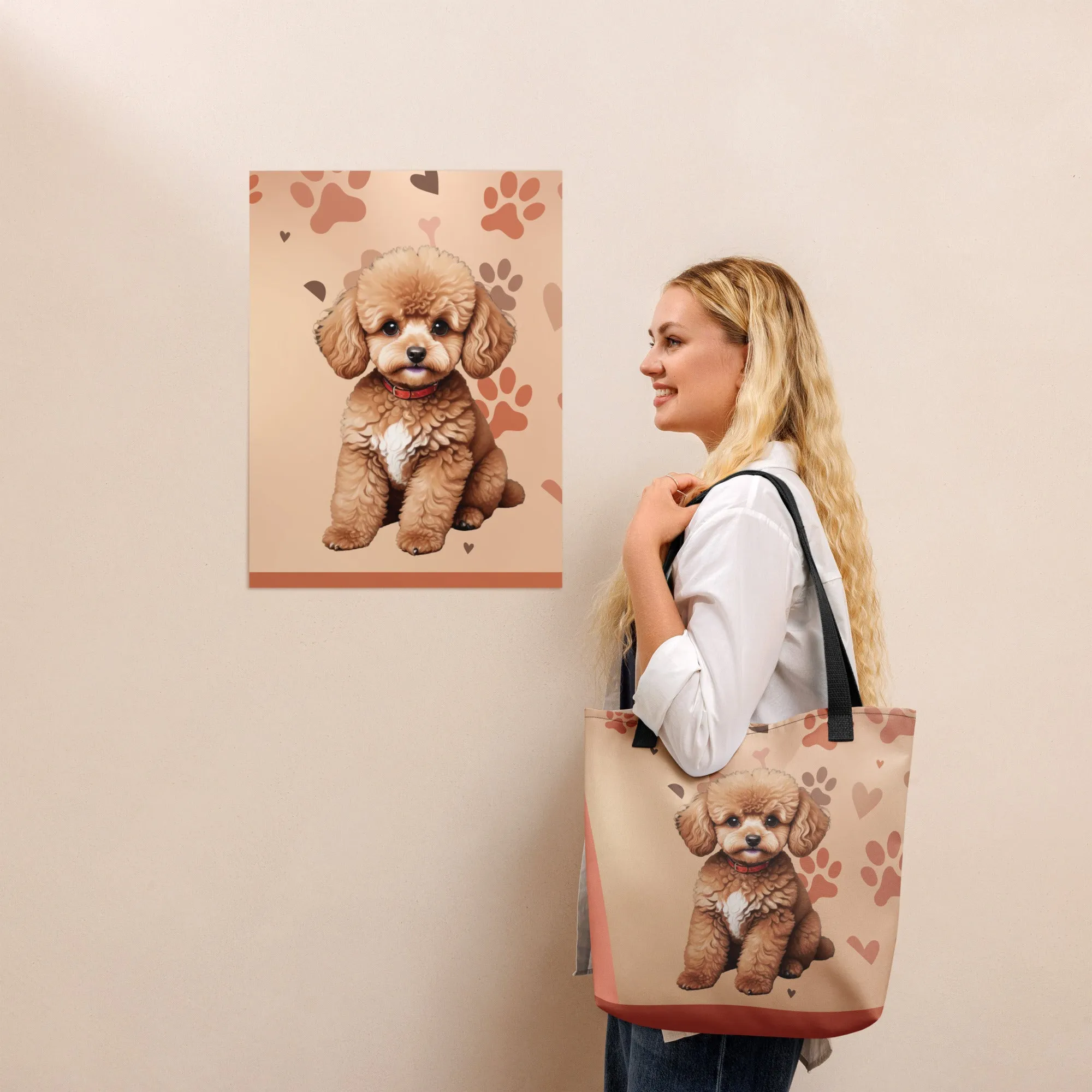 Cute Poodle Print Tote Bag
