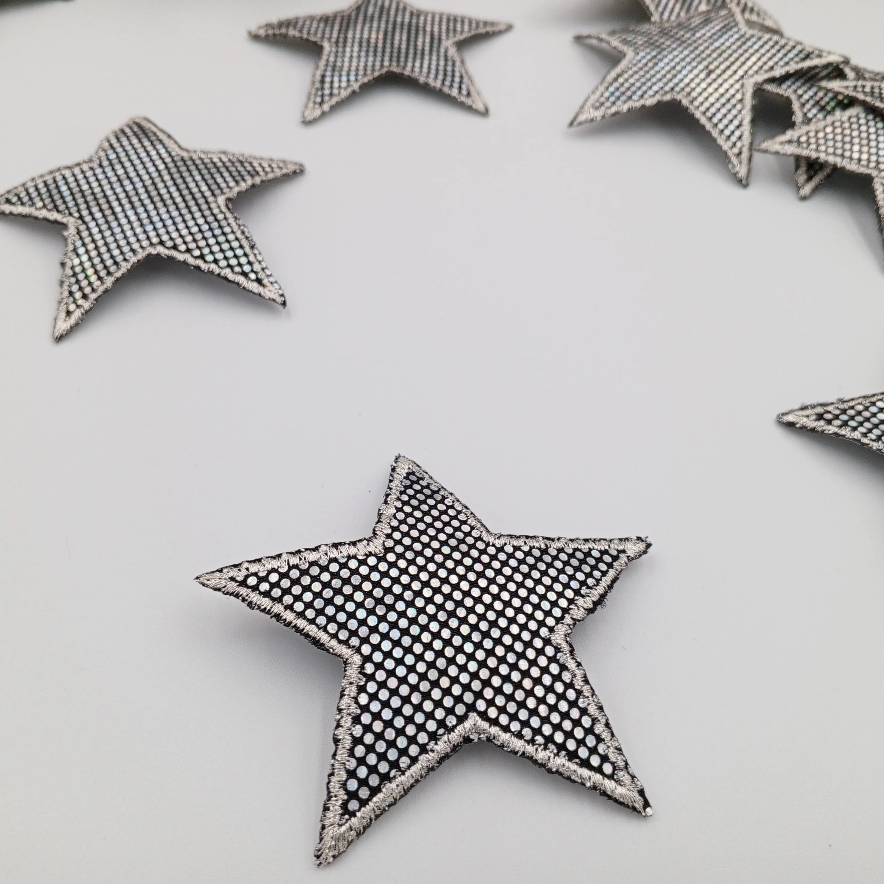 Dazzling Silver Metallic Hologram Black Star Patch Iron on Authentic Retro Applique Star Embellishment Bags Hats Jackets Jeans Backpack #625