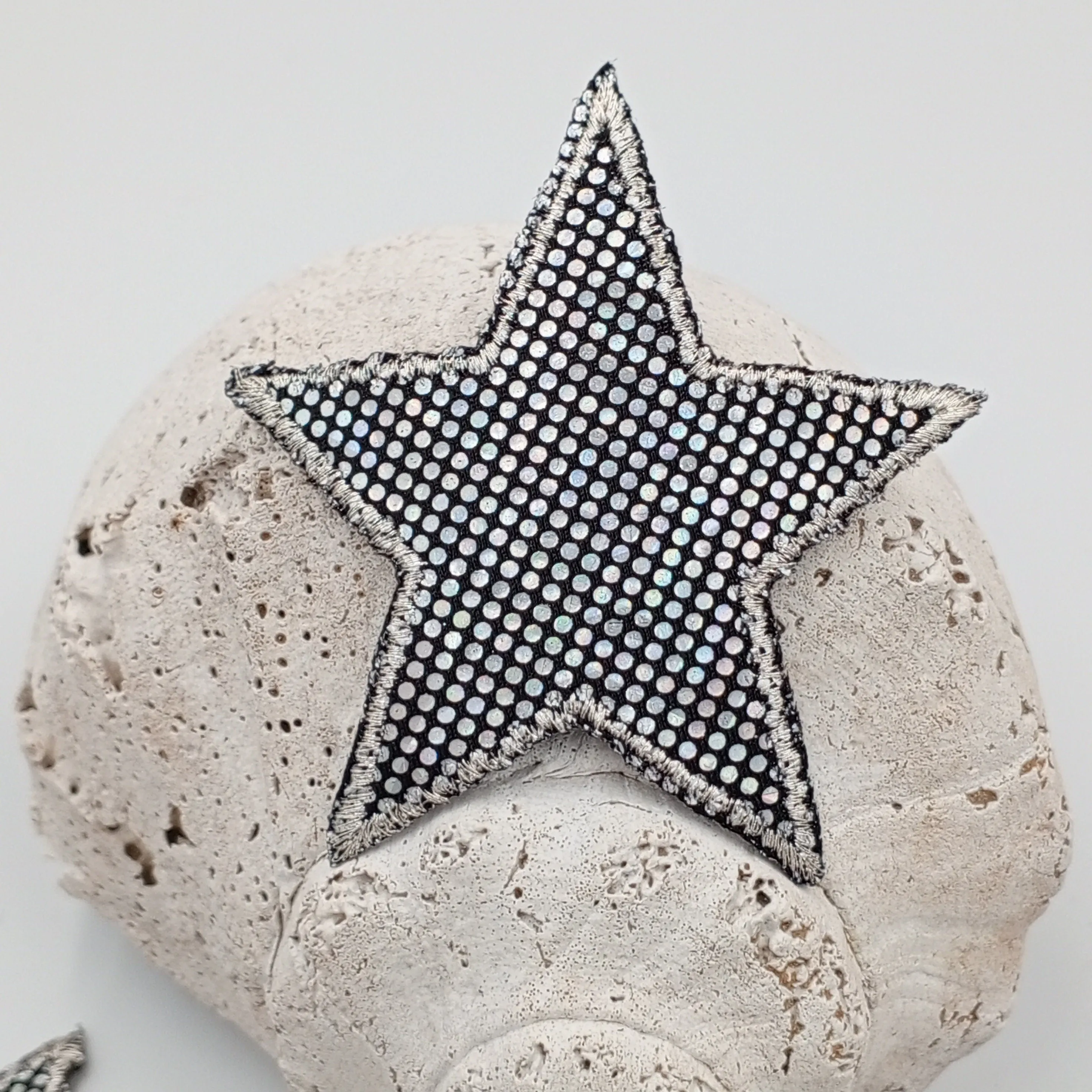Dazzling Silver Metallic Hologram Black Star Patch Iron on Authentic Retro Applique Star Embellishment Bags Hats Jackets Jeans Backpack #625
