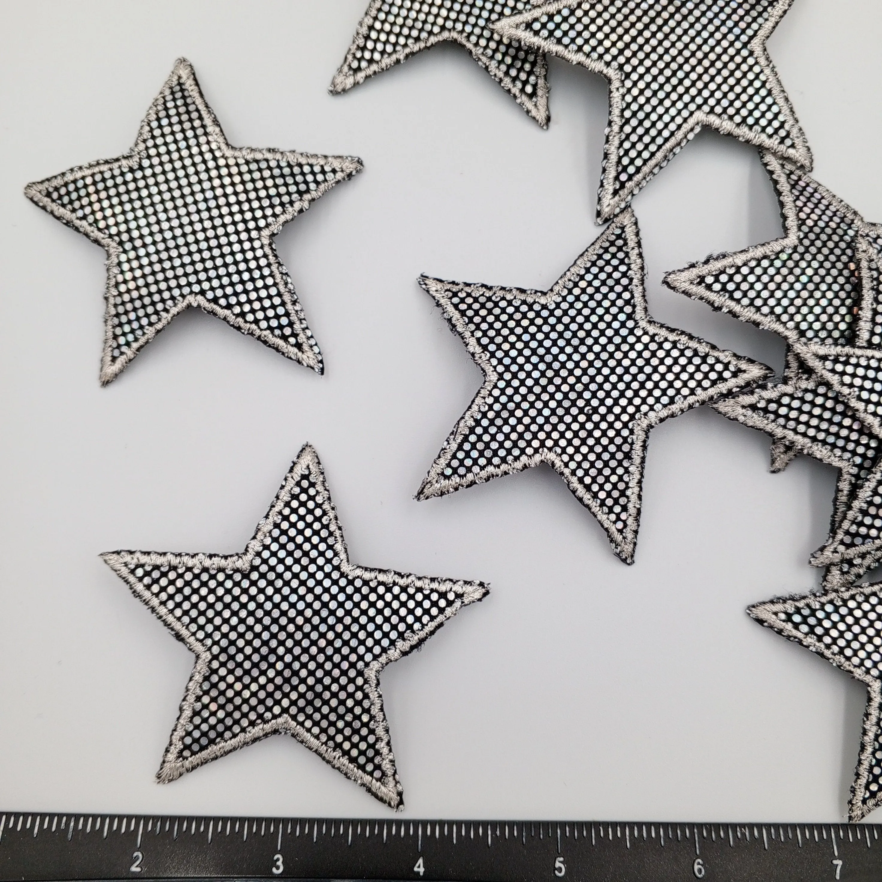 Dazzling Silver Metallic Hologram Black Star Patch Iron on Authentic Retro Applique Star Embellishment Bags Hats Jackets Jeans Backpack #625