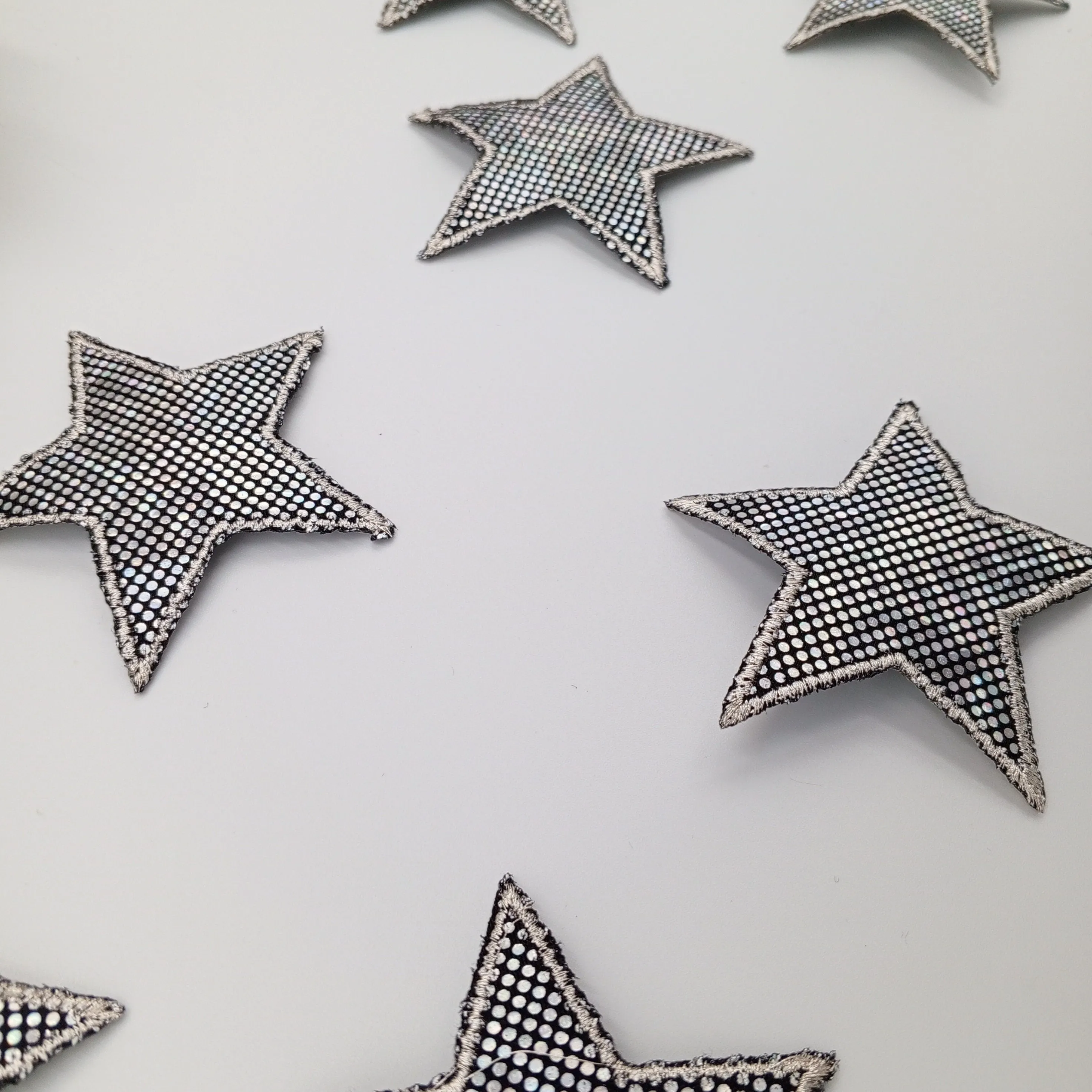 Dazzling Silver Metallic Hologram Black Star Patch Iron on Authentic Retro Applique Star Embellishment Bags Hats Jackets Jeans Backpack #625