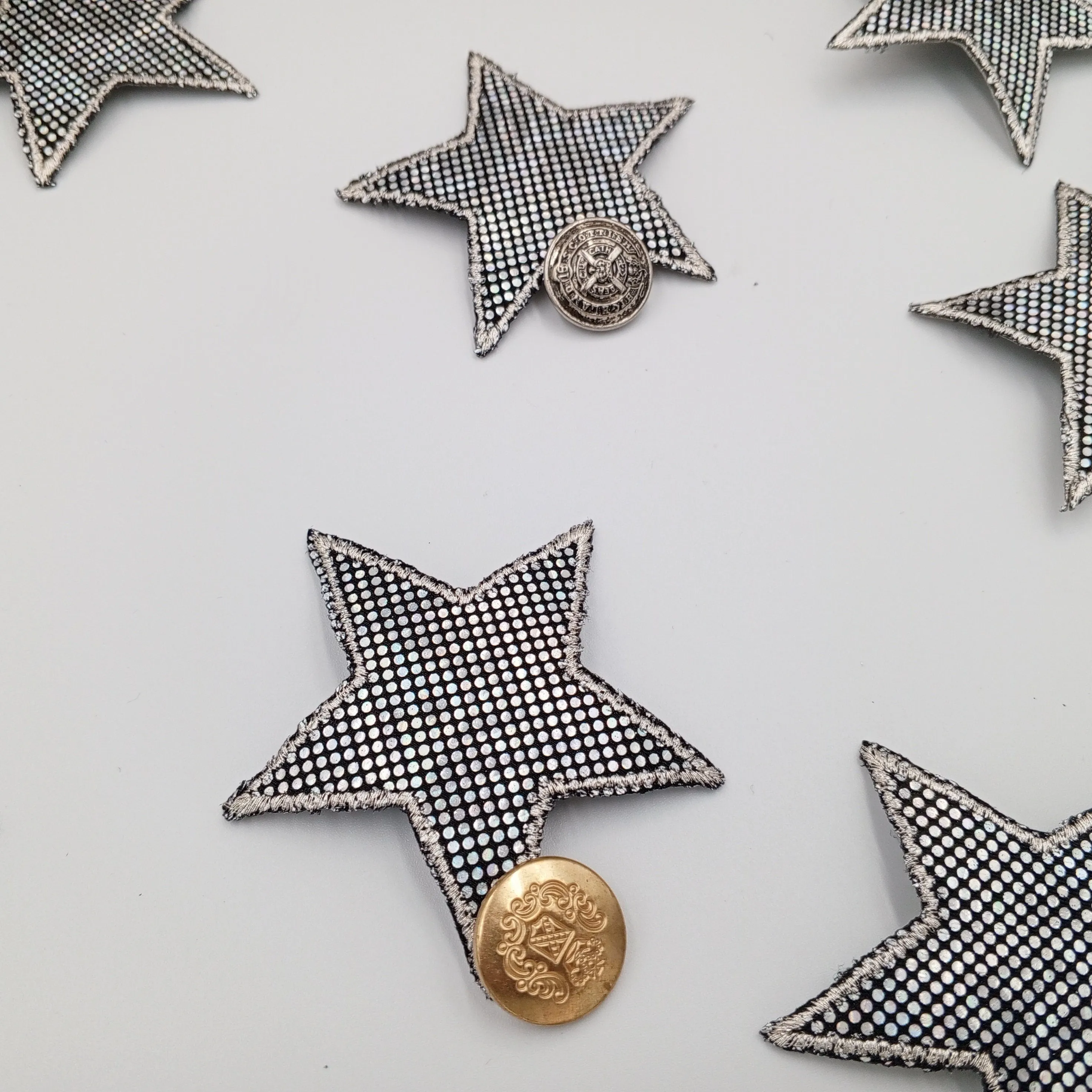 Dazzling Silver Metallic Hologram Black Star Patch Iron on Authentic Retro Applique Star Embellishment Bags Hats Jackets Jeans Backpack #625